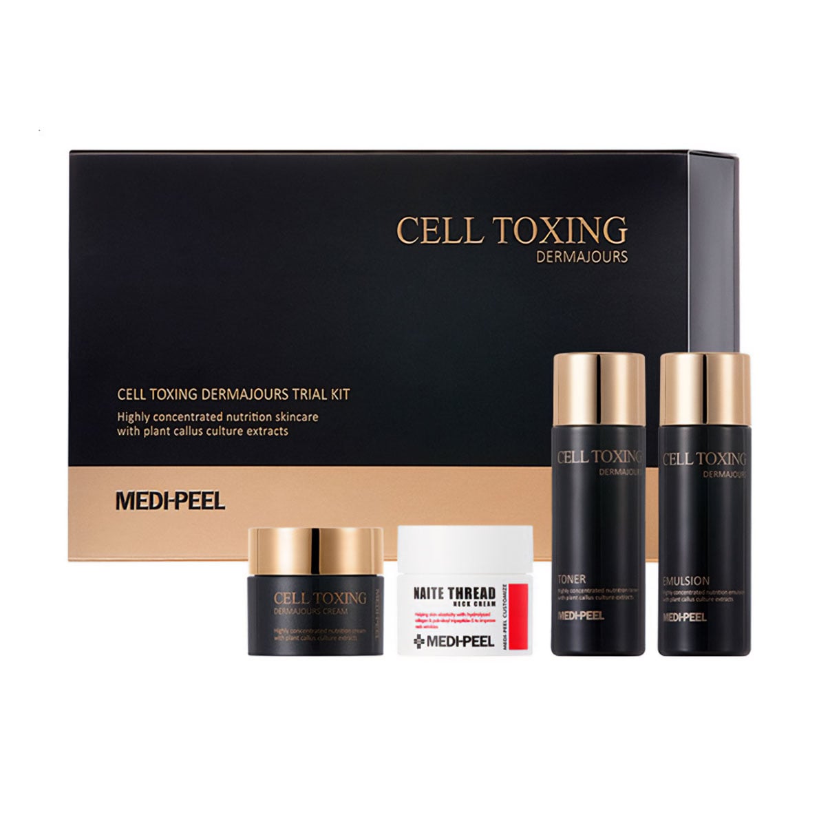 Набір Medi-Peel Cell Toxing Dermajours Trial Kit (тонер для обличчя, 30 мл + емульсія для обличчя, 30 мл + крем для обличчя, 10 г + крем для шиї та декольте, 10 г)